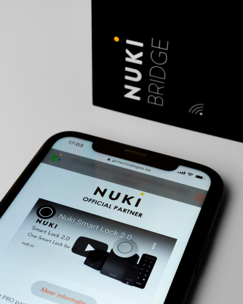 Black Iphone showing the website of Nuki Bridge